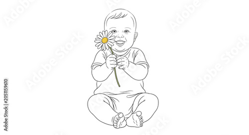 Photos Baby Holding a Flower Smiling.
