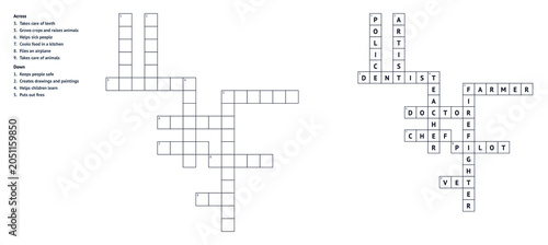 Blank crossword puzzles with clues for word games and learning  