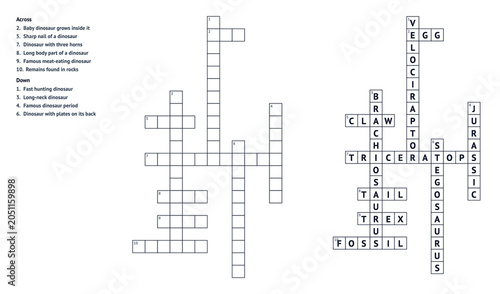 Crossword puzzle template with clues and blank grids  