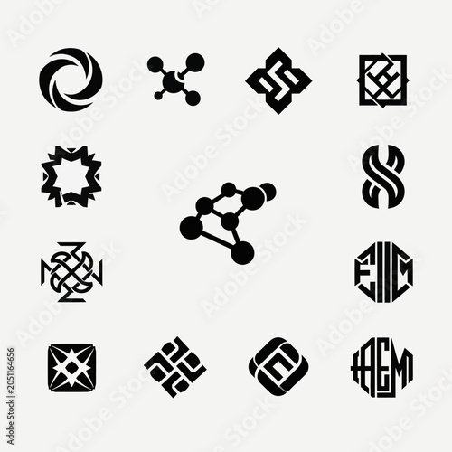 Abstract Geometric Logos and Icons Set, Modern Design Elements