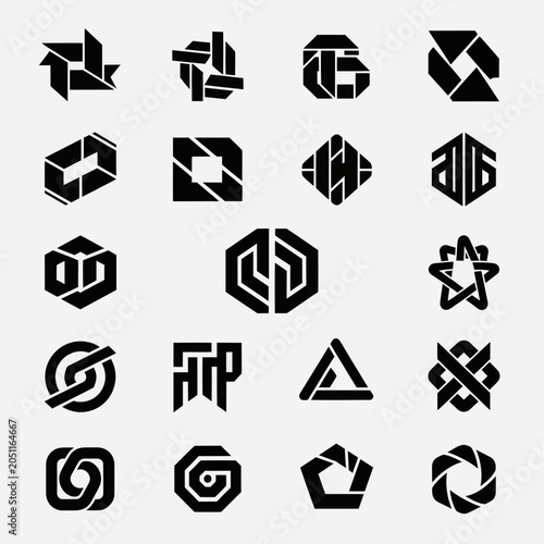 Abstract Geometric Logos and Icons Set, Modern Design Elements