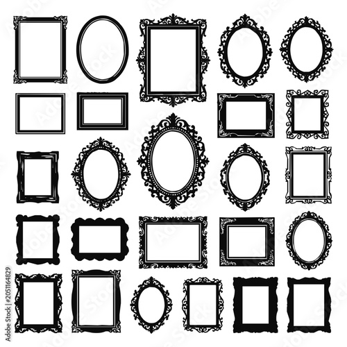 Border - Collection of Vintage Ornate Picture Frame Silhouettes in Baroque Style and Decorative Borders for Gallery Art Design