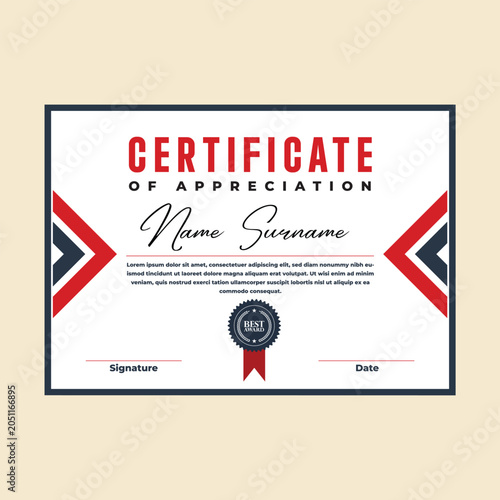 Certificate of Appreciation Template with Red and Blue Accents