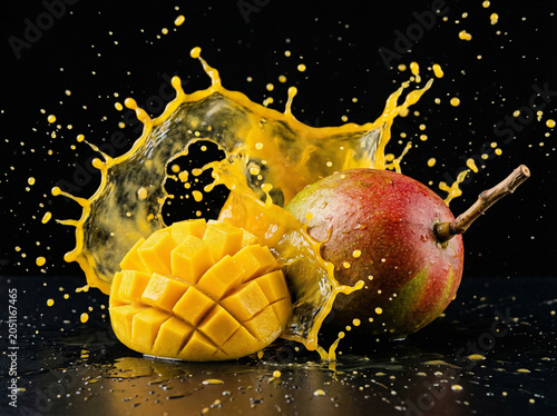 Mango with juice splash.