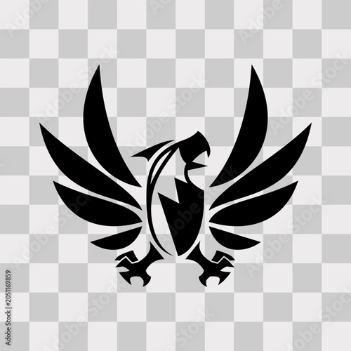 Eagle vector icon. Black. On transparent background.