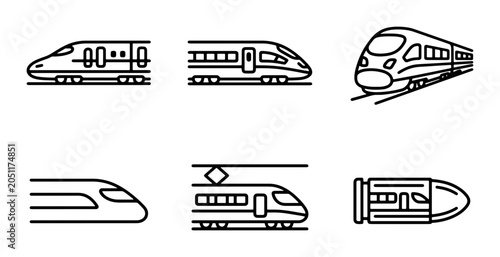 Obraz na plátně Modern High-Speed Train Icons, Bullet Train Vector Set, Futuristic Locomotive Gr