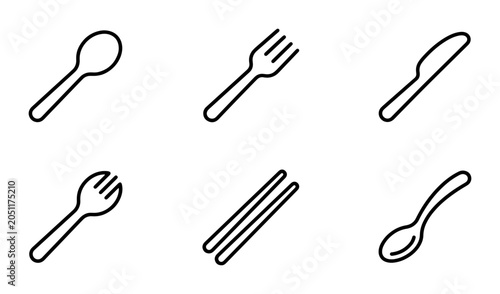 Tableau sur toile Minimalist Flatware Icons: Spoon, Fork, Knife, Chopsticks Set for Food Service &