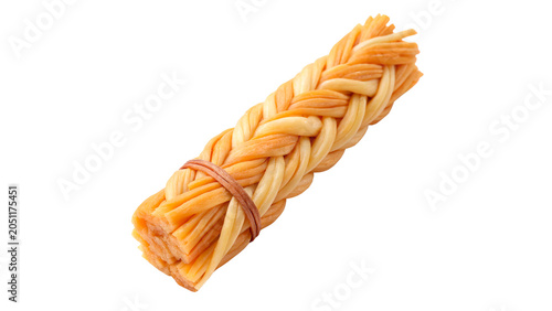 Foto Single crispy golden puff pastry cheese twist stick breadstick isolated on trans
