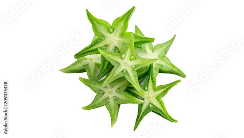 Tableau sur toile Cluster of fresh green starfruit carambola leaves details branch isolated on tra