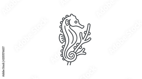 Bild auf Leinwand Seahorse clinging to coral reef branch line art.