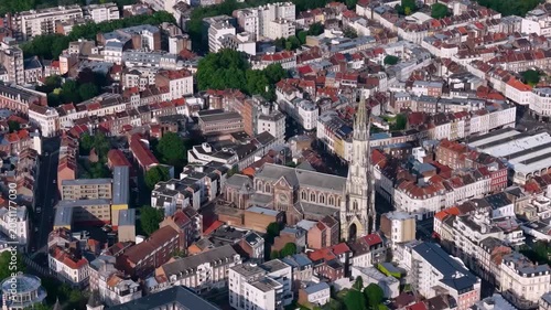 Aerial view beside the old town above the city Lille in France, on a sunny afternoon in early summer.