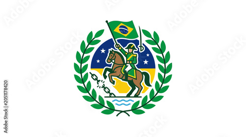 Foto Brazilian Cavalry Soldier Emblem with Laurel Wreath and Map