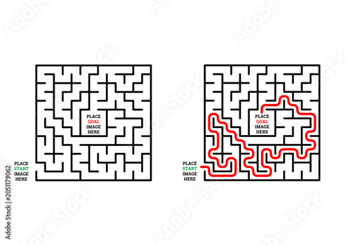 Photos Square logic labyrinth game, find path to goal maze puzzle with solution