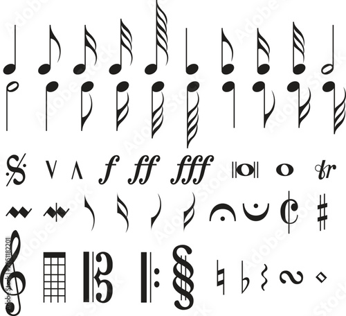 Tableau sur toile Black and white of musical notation symbols and music theory signs music symbols