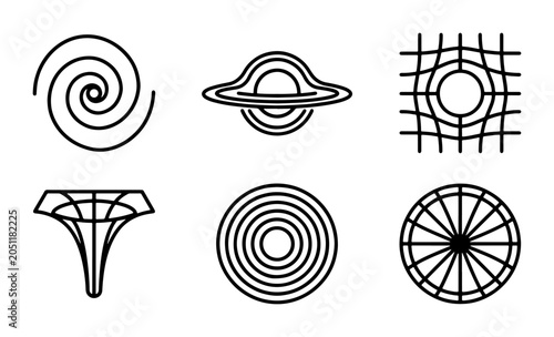 Bilde på lerret Cosmic Black Hole Icons, Gravitational Anomaly Vector Set, Space Phenomenon Grap