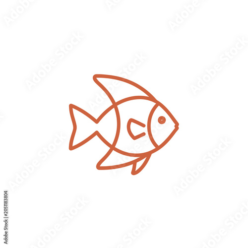 Simple Orange Line Art Fish Icon on White Background