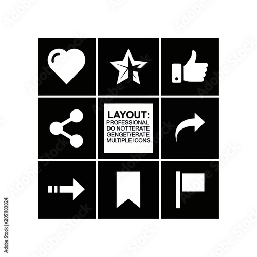 Social Media Icons Grid: Likes, Share, Favorite, Bookmark, Flag, Arrows