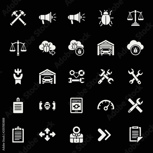 Software Development and IT Icons: Bug Fixing, Tools, Garage, Cloud, Checklist