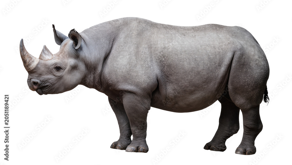 Fototapeta premium Black rhinoceros with two horns and thick grey skin