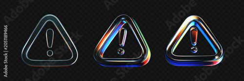 Bild auf Leinwand 3D glass alert icon with neon glow isolated on dark bg