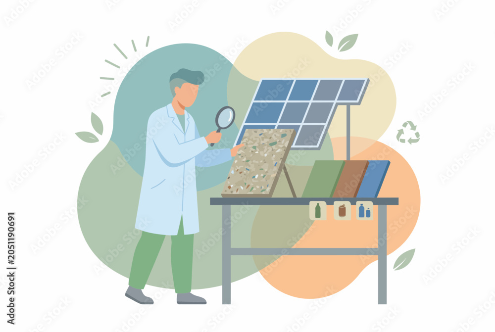 Naklejka premium Scientist Researching Solar Panels and Renewable Energy Materials
