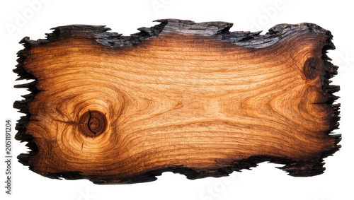 Foto Burnt wood slab with natural grain and knot