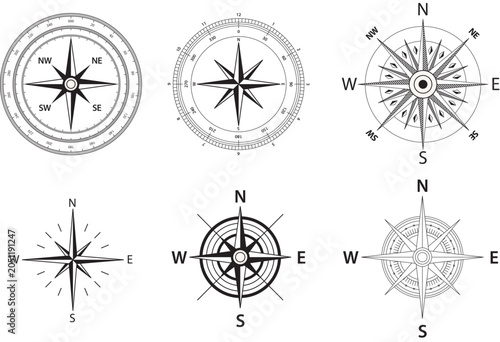 Foto Nautical compass rose with cardinal points and wind directions wind rose cardina