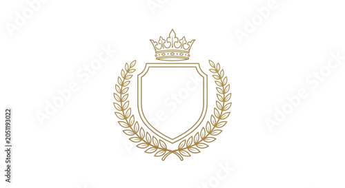 Canvas Print Golden Coat of Arms with Crown and Laurel Wreath on White Background