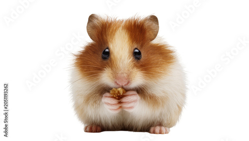 Vászonkép Fluffy Syrian hamster eating a small piece of food