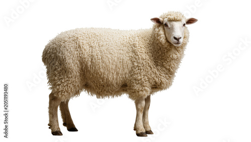Fotografija Fluffy sheep with thick wool standing