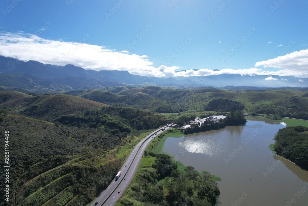 Fototapeta premium Aerial View of Paraíba do Sul River and Via Dutra Highway