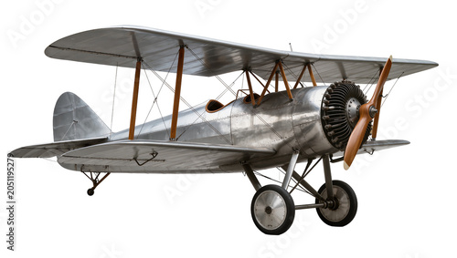 Photos Vintage biplane aircraft with wooden propeller and metal fuselage