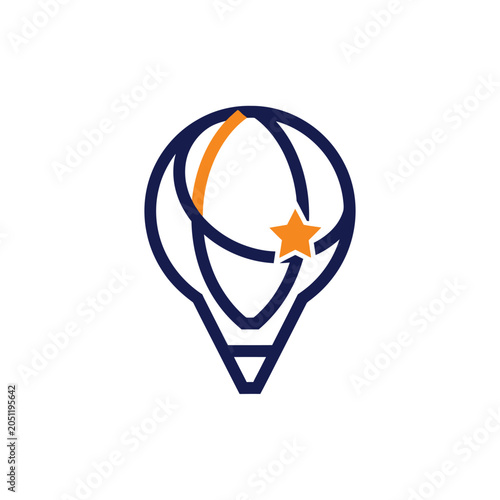 Flat line icon of a hot air balloon with a star accent on white background