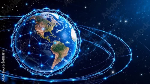 Globe with network connections in space
