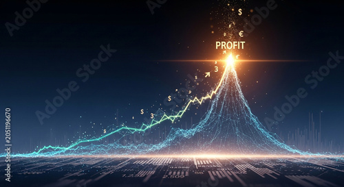 Profit graph with upward trend in futuristic neon lighting for business success