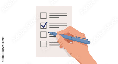 Cuadro en lienzo Hand holding pen checking boxes on form, survey concept, business background