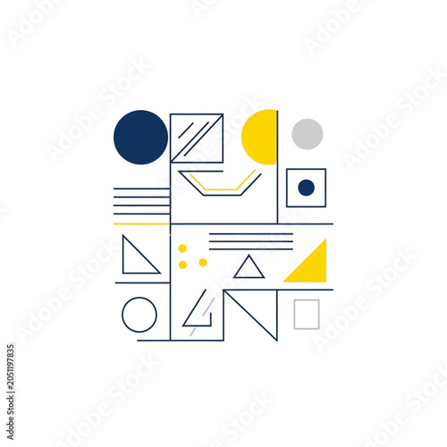 Geometric shapes in blue and yellow arrangement with clean lines and modern composition