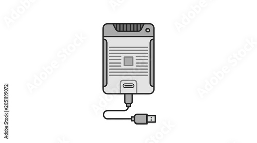 Portable external hard drive with USB-C cable top icon.