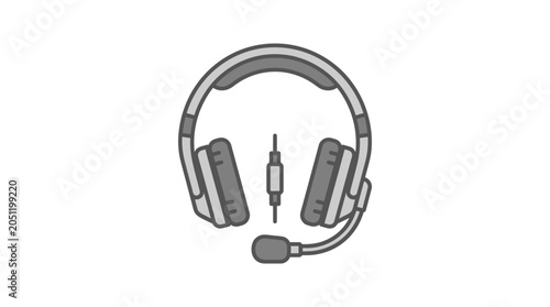 Over-ear headphones with microphone and cable connector icon.