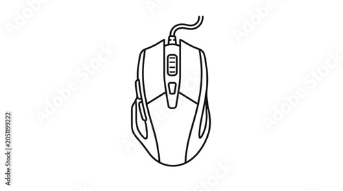 Wired computer mouse top view line art icon