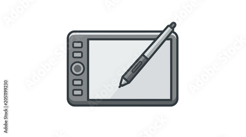 Professional digital drawing tablet with programmable buttons and stylus.