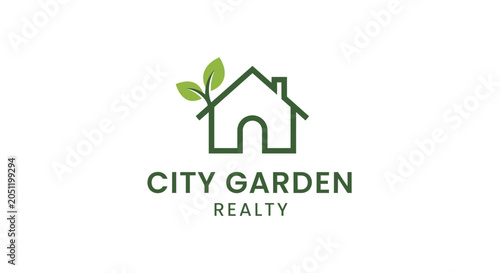 Minimalist house and leaves logo design for real estate and property