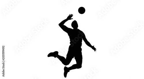 Silhouette of person jumping to spike volleyball action sport isolated white