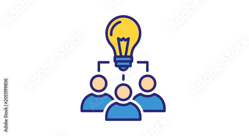 Team brainstorming with lightbulb idea symbol isolated on white background