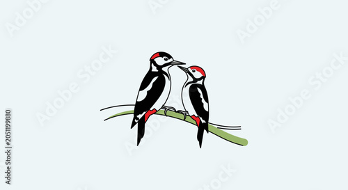 Two woodpeckers on a branch illustration perfect for nature and wildlife designs