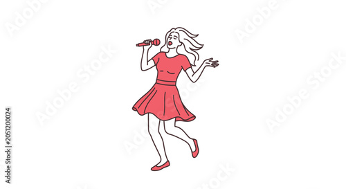 Woman singing into microphone illustration isolated on white background
