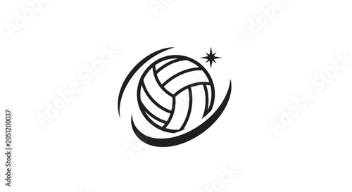 Volleyball emblem graphic illustration of a ball with curved lines and a star