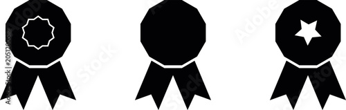Foto Award ribbon set icons black and white vector illustration