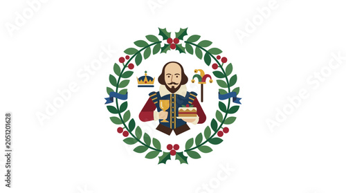 Fotografie William Shakespeare Celebration Wreath with Crown, Cake, and Goblet