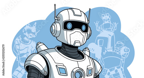 Futuristic robot character in a technology concept with blue circuit patterns